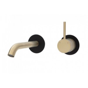 Kaya Up Wall Basin/Bath Mixer Set, Urban Brass, Round Plates, 160mm Outlet